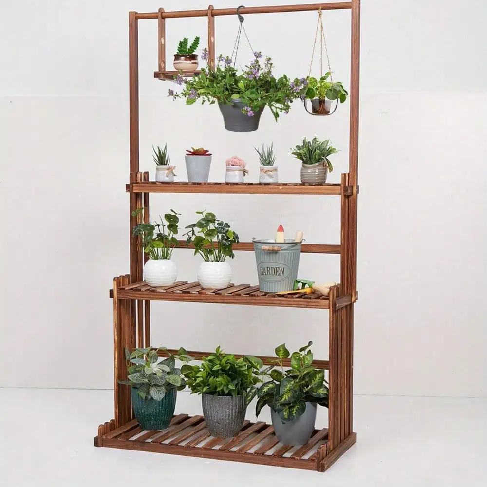 حامل نباتات خشبية، أوعية معلقة من 3 طبقات، رف زهور، عرض حديقة داخلي وخارجي #2