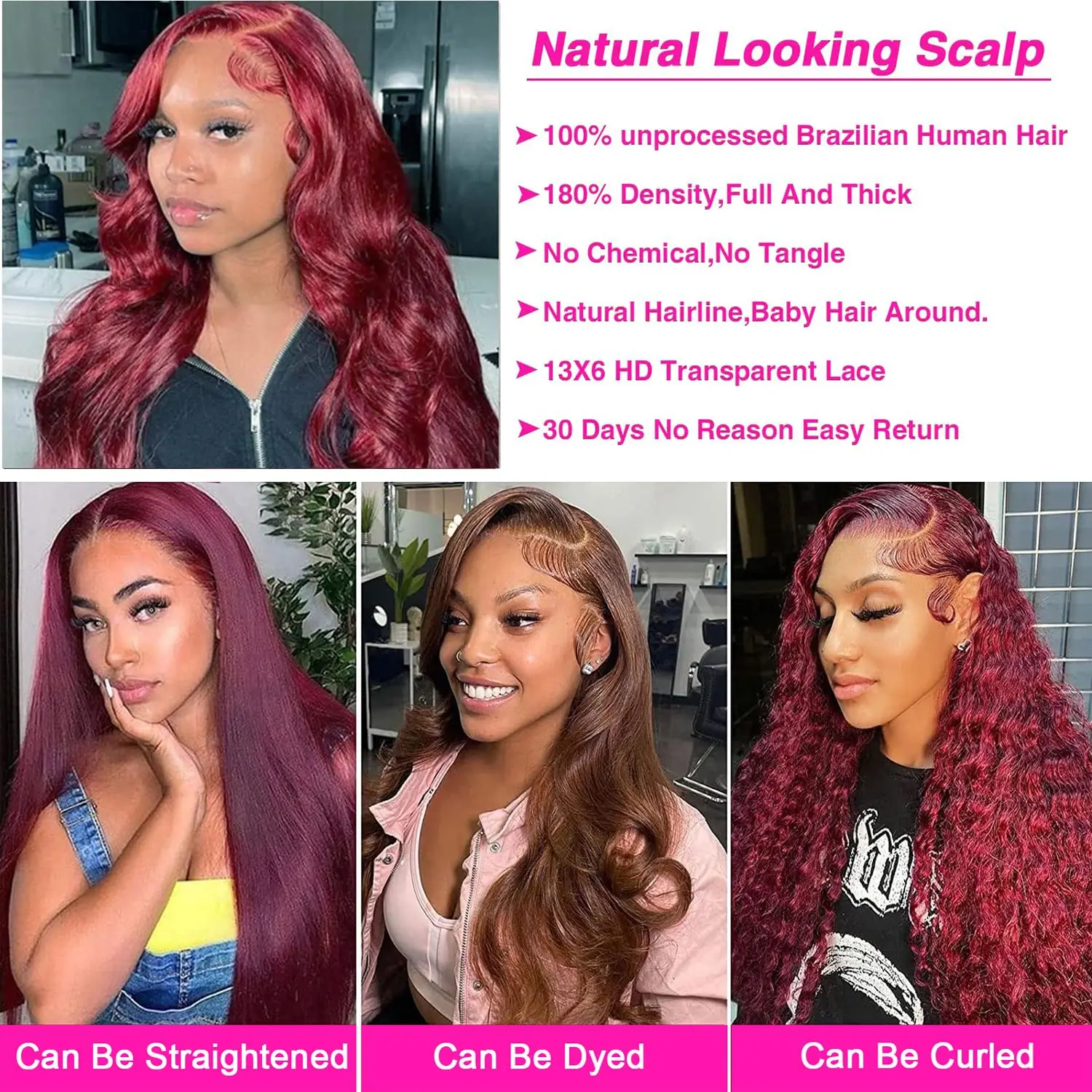 Ulrica Burgundy Frontal Wigs 13x6 Human Hair Body Wave 13x6 HD Lace Frontal Wig For Women Red Color Lace Front Wigs Human Hair