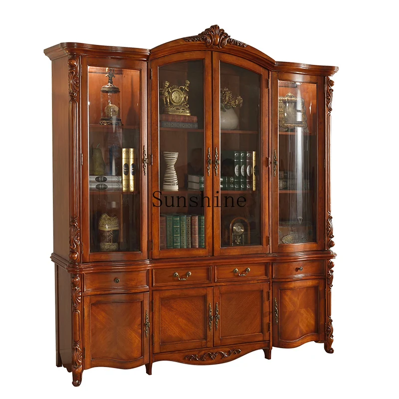 

American solid wood four-door large bookcase large capacity shelf