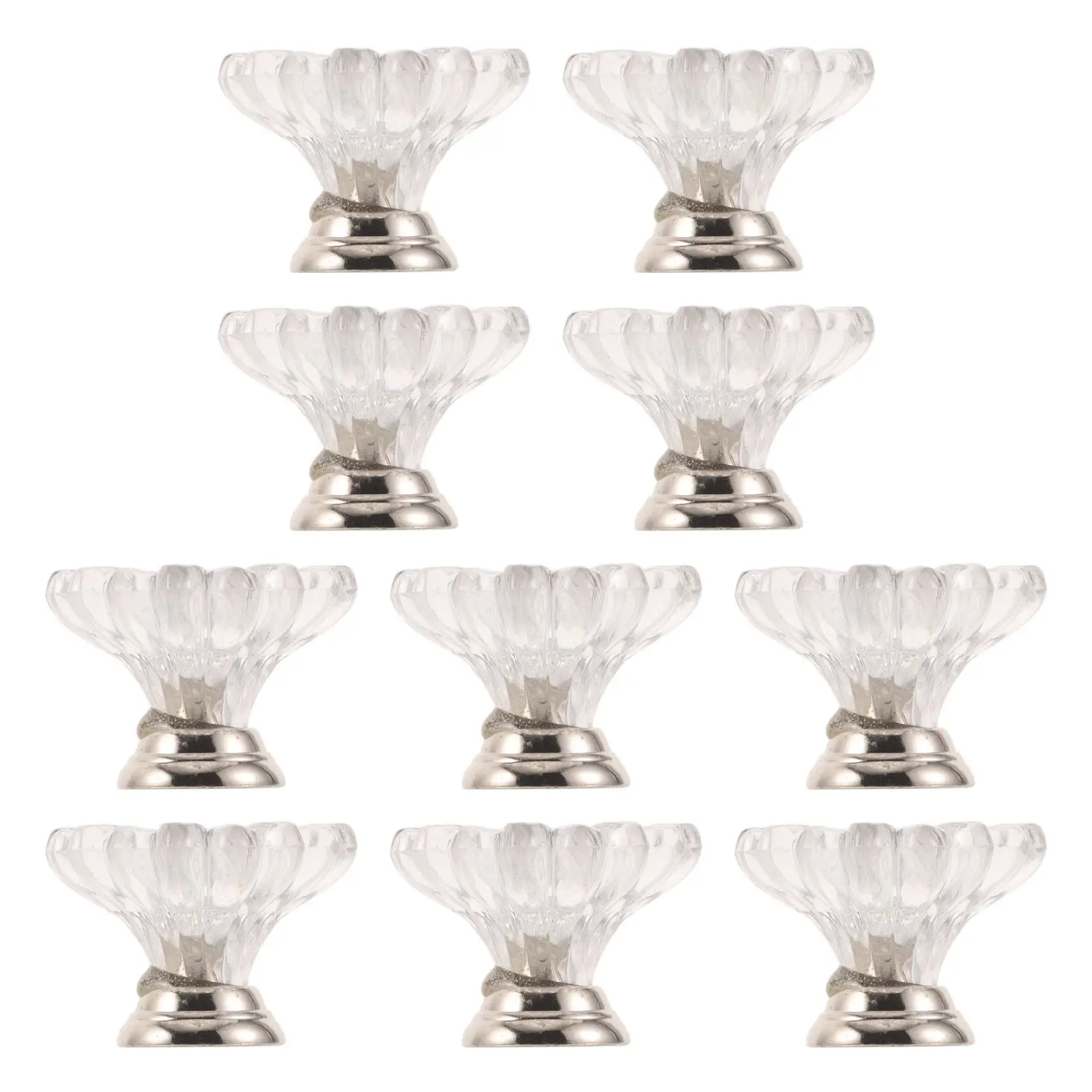 10Pcs Acrylic Cabinet Knobs Transparent Clear Floral Crystal Drawer Pulls Single Hole Hardware for Kitchen Wardrobe Dresser