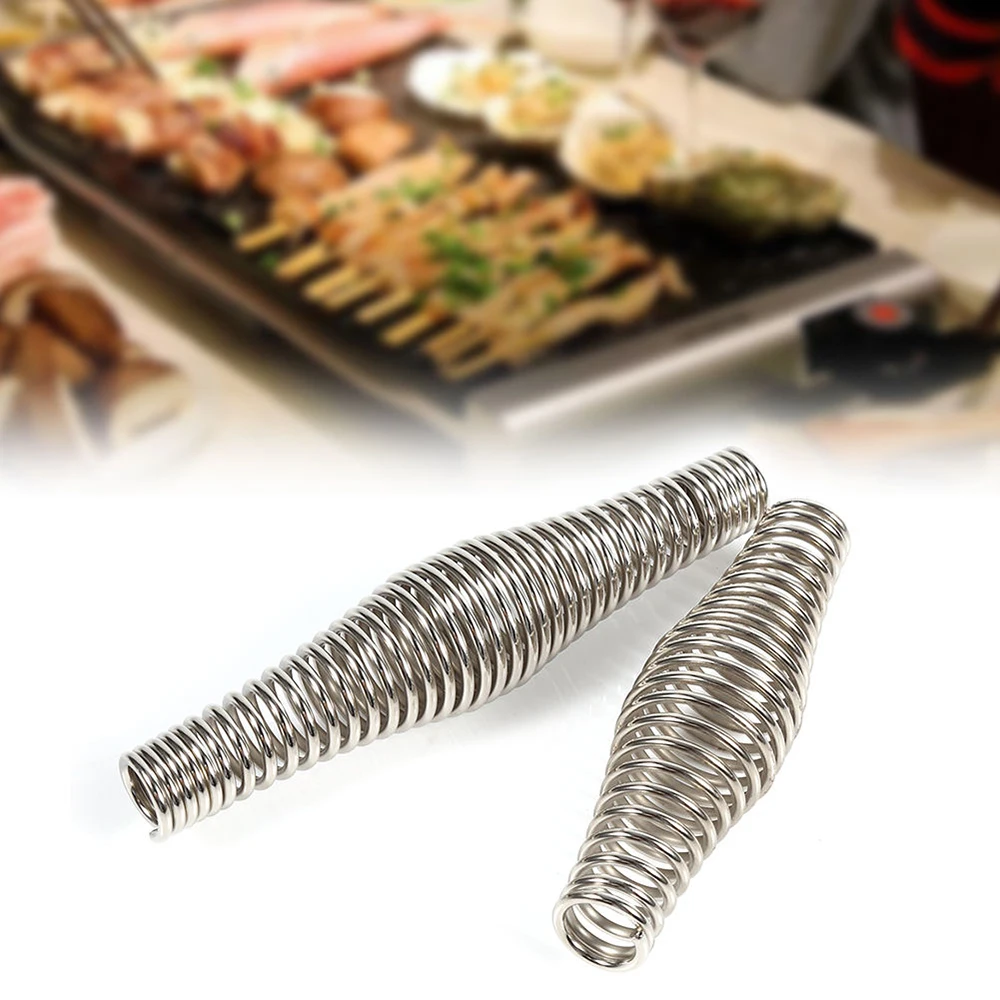 Aço inoxidável BBQ Heavy Duty Spring Handle, Elasticidade Churrasco, Roll Smoker Grill, Fogão Pit Acessórios, 10Pcs, 14cm