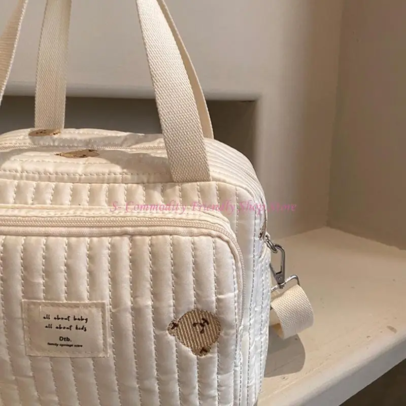 85AE Lovely Baby Diaper Bag with Floral/Animal Embroidery, Fashionable Shoulder Bag Organiser Case Container for Busy Parents