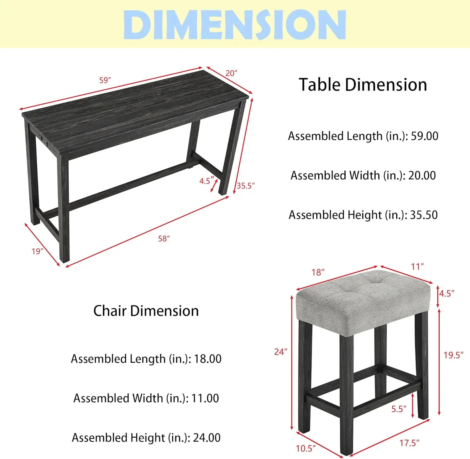 4 Piece Bar Table Set with Power Outlet,Dining Bar Table and Chairs Set,Industrial Breakfast Table with 3 Padded Stools