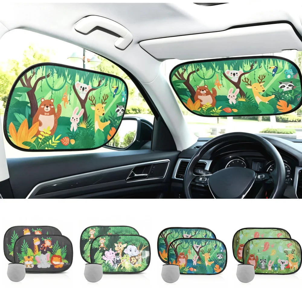 2Pcs Cartoon Car Side Window Sunshade UV Protection Sun Visor for Children Adults Windshield Cover with Storage Bag