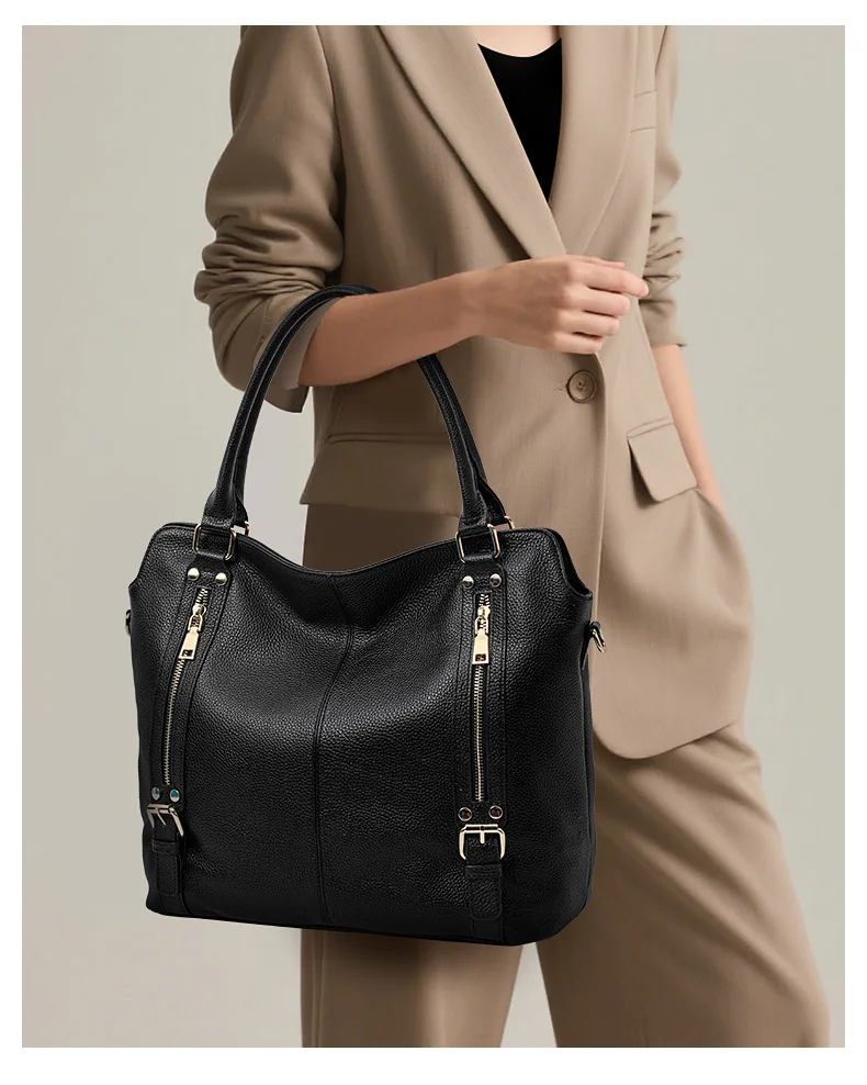 Echte Leder-Kamellien-Damenhandtasche mit abnehmbarem Schulterriemen, Einzel-Schultertasche mit großer Kapazität, abnehmbare Geldbörse aus Rindsleder – Detail 2
