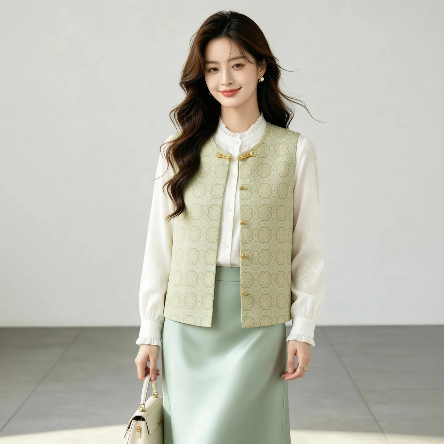 Winsleter-100%Real Silk Song Brocade Elegant Vest Coat, O Neck Geometry, Women Luxury Loose Waistcoat, 2026 Autumn New C69204CC