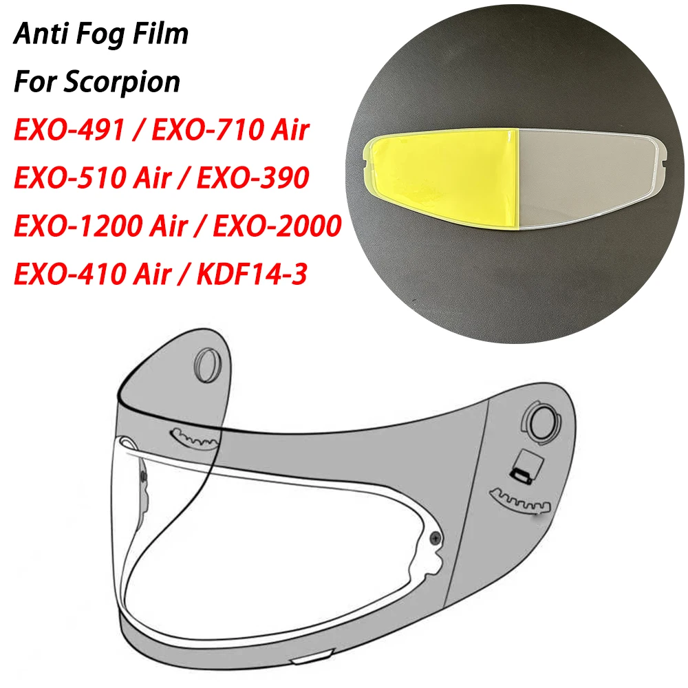 Película de visera antiniebla para casco de motocicleta Scorpion EXO 410 / 491 / 510 / 710 / 2000 390 1200 Air Moto, película de lente antiniebla