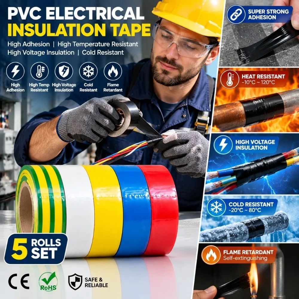 5pcs Assorted Electrical Tape Set Waterproof High Viscosity PVC Electrical Tape High Pressure Resistant Flame Retardant