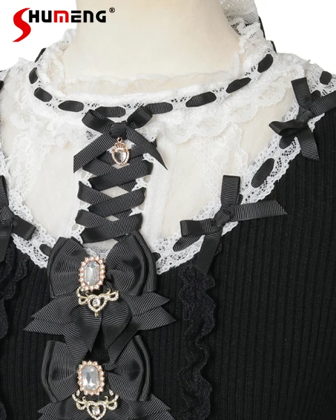 

Japanese Mines Style Mass-Produced Sweet Cute Lolita Liz Tops Lace Patchwork Long Sleeve Knitted Pullovers Sweaters for Women