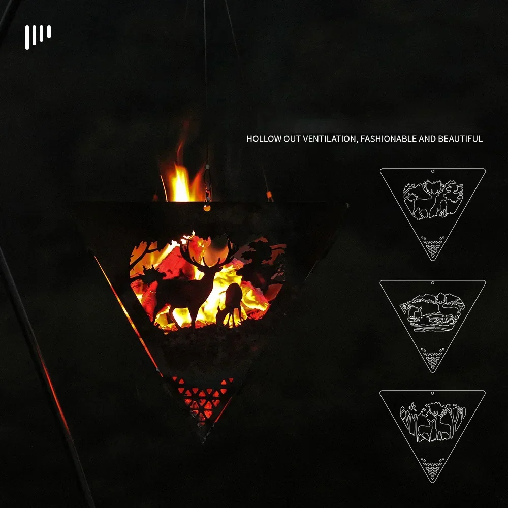 المحمولة معلقة موقد للتخييم خفيفة الفولاذ المقاوم للصدأ نزهة النار الدافئة مثلث حرق موقد الخشب الوقوف في الهواء الطلق المعسكر #5