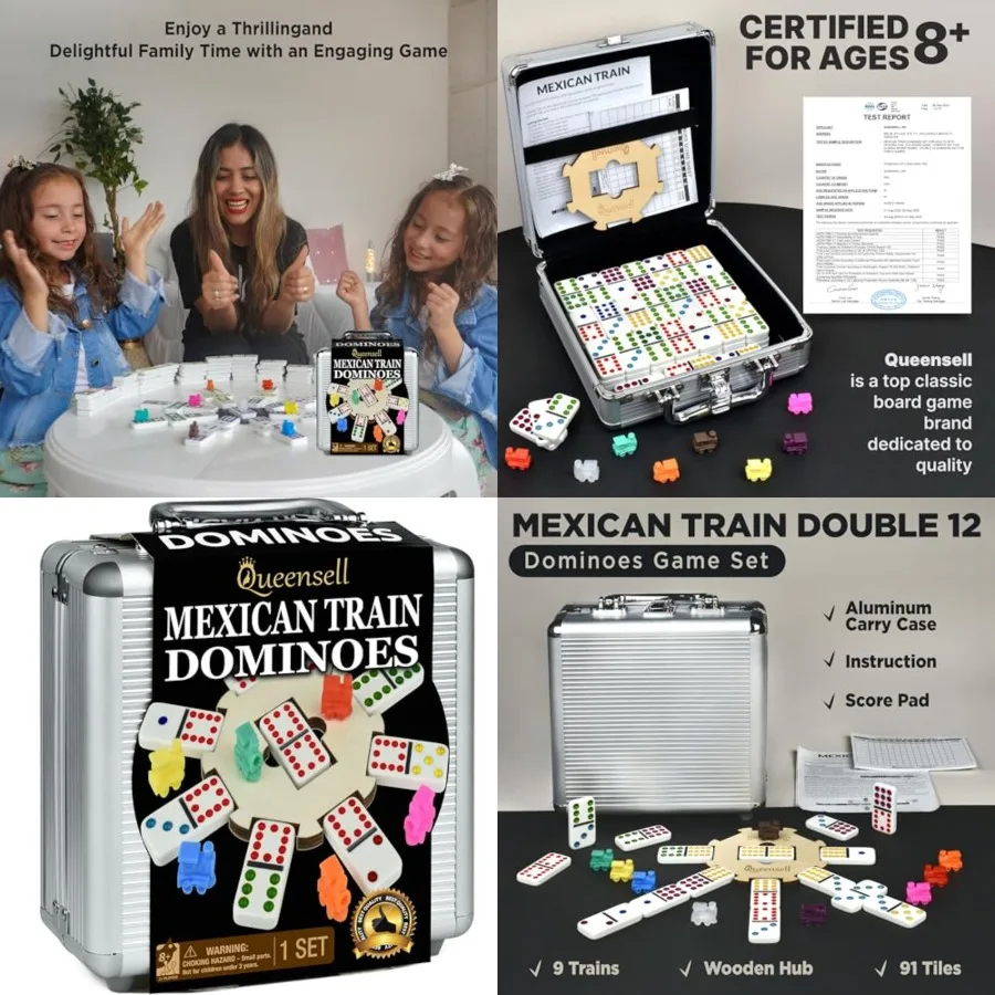 

Mexican Train Dominoes Set with Wooden Hub, Domino Tile Board Games - Dominos Set for Family Game Night for Adults and Ages 8 a