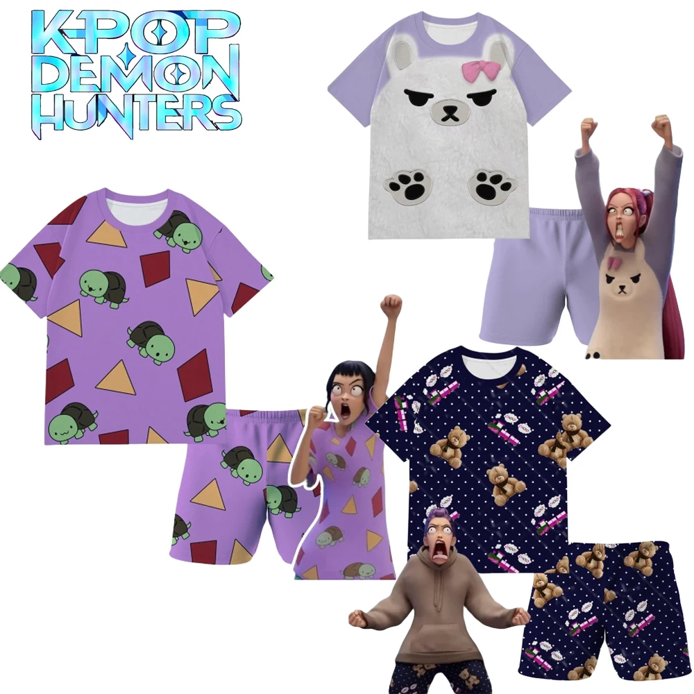 فيلم KPop شيطان الصيادين ميرا زوي رومي تأثيري منامة زي الكبار الأطفال تي شيرت السراويل Kawaii ملابس النوم ملابس المنزل #1