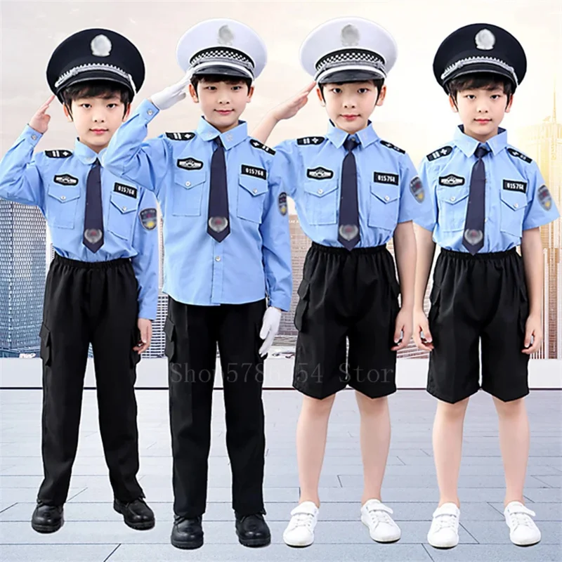 Boys Girls Halloween Policeman Cosplay Costume Fancy Party Carnival Children Traffic Police Uniforms Stage Performance Wear JS86