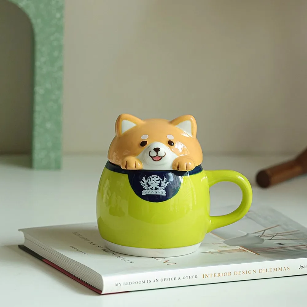 

Creative Ceramic Shiba Inu Dog Ceramic Lid Mug Ornaments Living Room Bedroom Kitchen Coffee Milk Cup Crafts Birthday Gifts