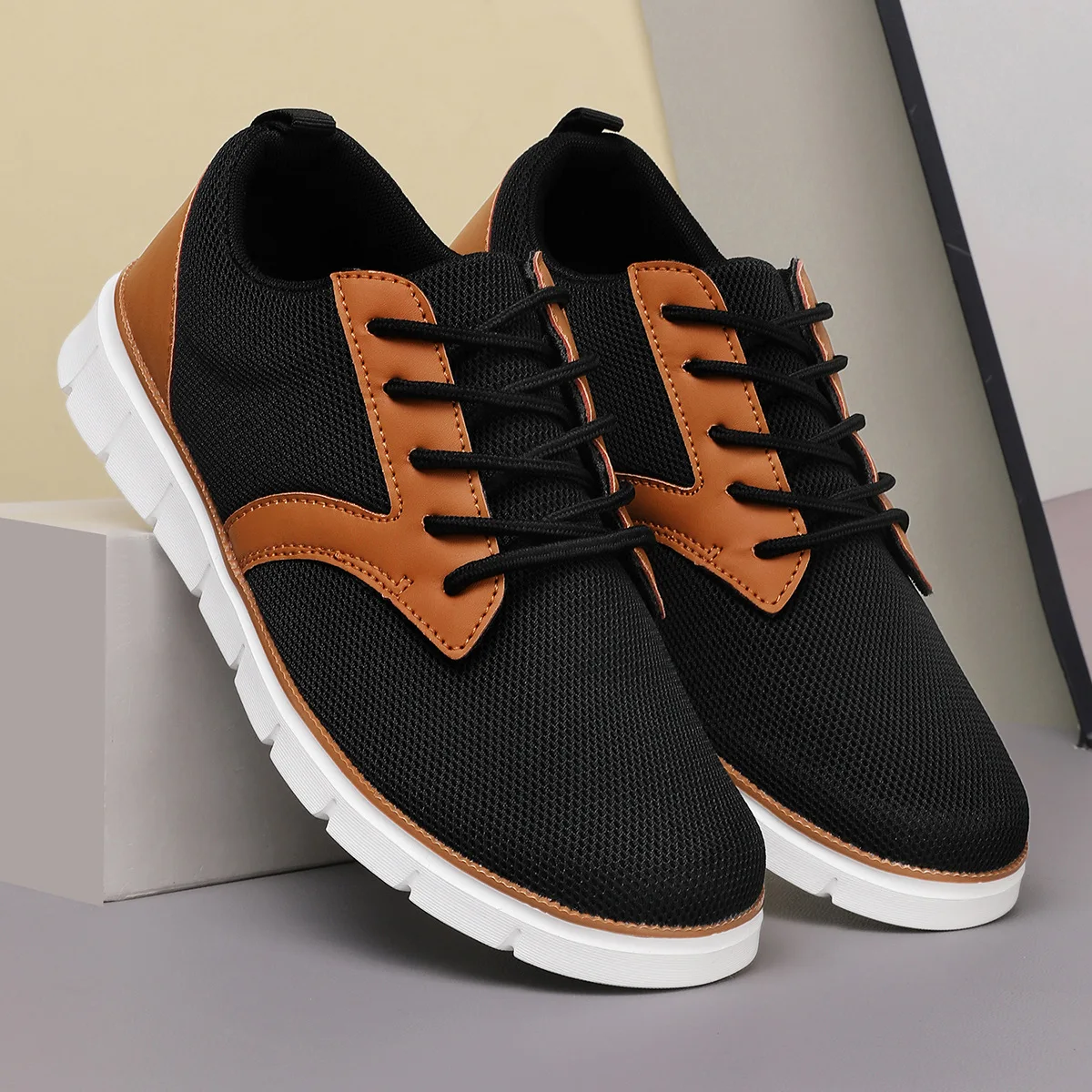 Lightweight Lace-up Casual Men's Shoes Breathable Slippers Breathable Shoes Large Size Mesh Shoes Soft Anti-slip Solid Patchwork - Image 6