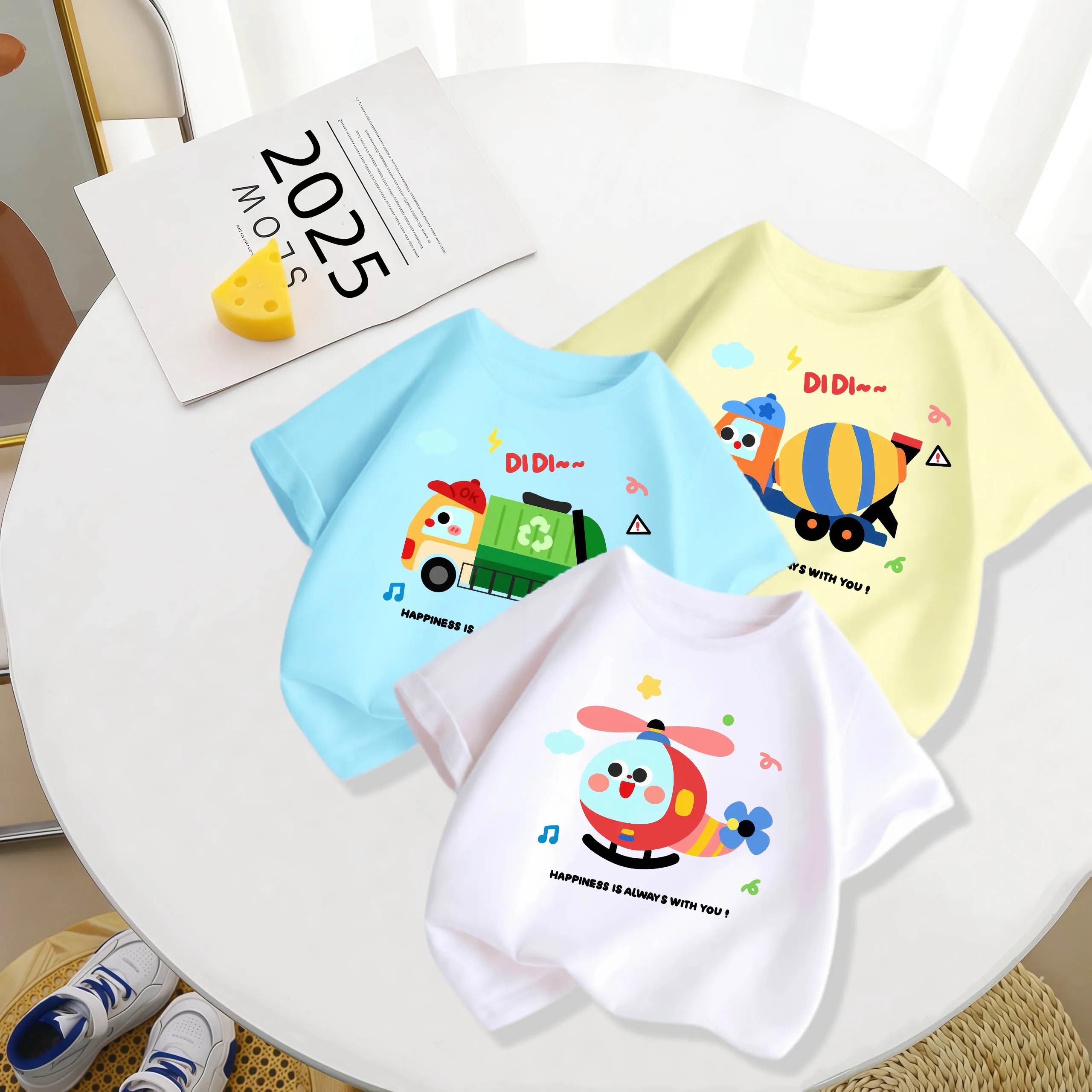 Children's T-shirt Short Sleeved Summer  Item Children's Cotton Half Sleeved Summer Style, Cute Cartoon Airplane Top for Girls