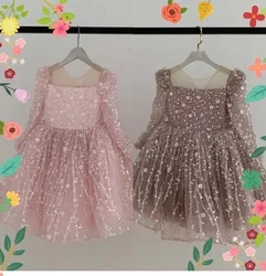 Girls Elegant Shinny Sequin Princess Ball Gown Children Birthday Evening Party Long Sleeve Formal Dresses y1115