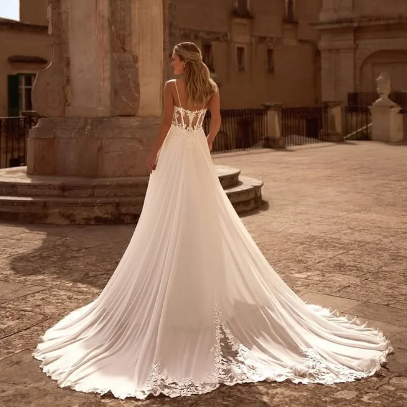 Vestido De fiesta blanco marfil simple personalizado, vestidos De novia reales, apliques De novia De encaje sin espalda, bata hecha