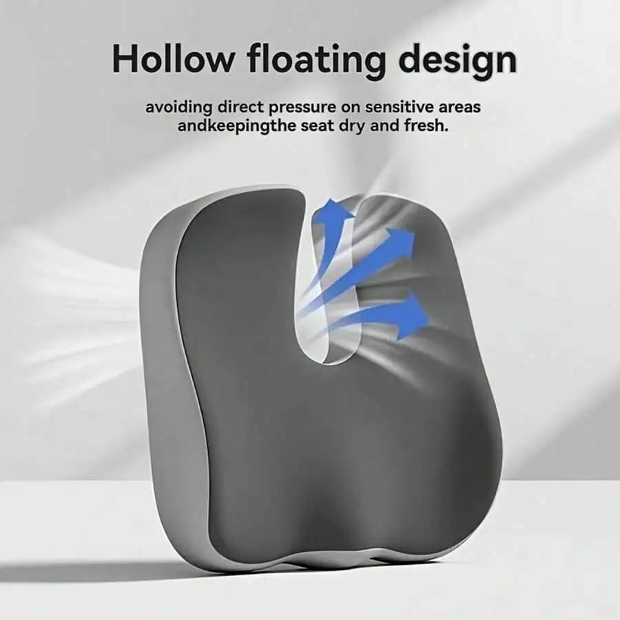 Ergonomic Butt Cushion, Memory Foam Pressure-Relieving Support Pad, U-Shaped Hollow Breathable Design, Removable Cover, Zipper C
