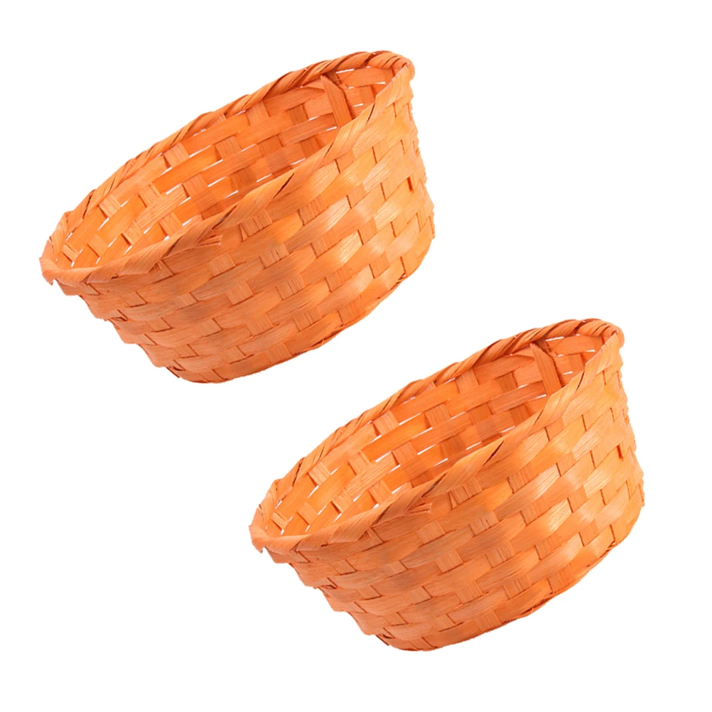 

2Pcs Woven Baskets Bamboo Storage Basket Color Delicate Texture Creative Chic Design Small Items Organizer Home Decor