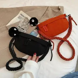 Fashion Underarm Bag Small Shoulder Messenger Bag for Women Trendy Shell Mini Handbag with Cute Cartoon Hairball Pendant