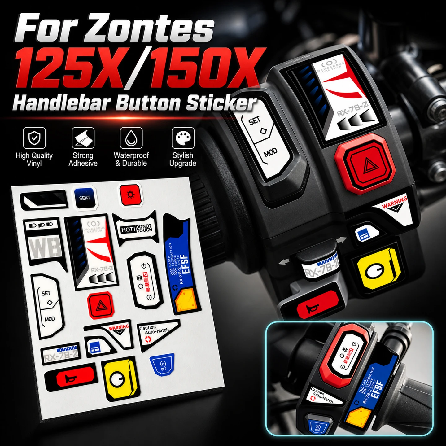 For ZONTES 125X 150X Motorcycle Handlebar Button Sticker Moto Scooter Control Switches Decor Vinyl Accessories Decal Waterproof
