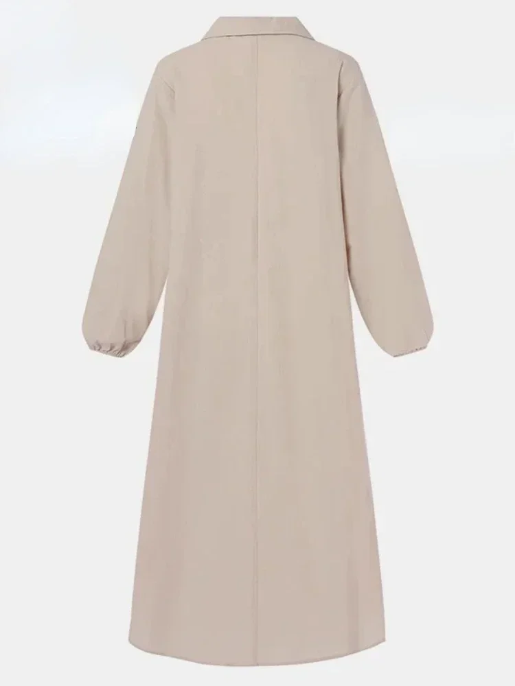 2024 Summer Fashion Cotton and Hemp Long Casual Solid Color Plus Size Dress V-neck Elegancki półotwarty damski szlafrok z długim rękawem