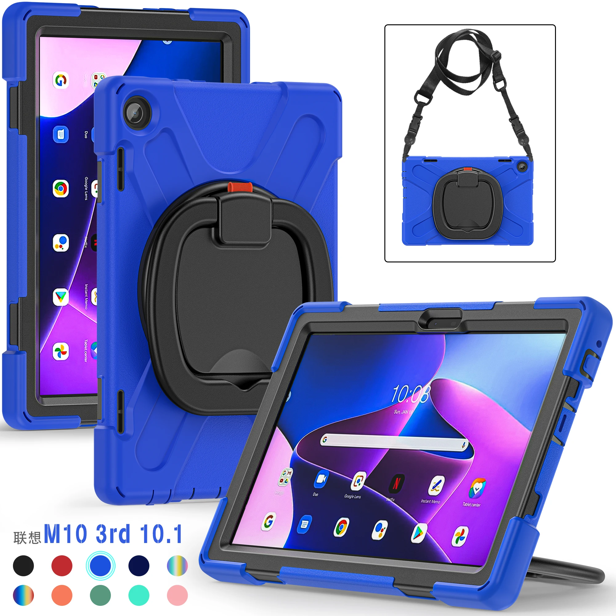 

Hybrid Case For Lenovo Tab M10 Gen3 (3rd Gen) 2022 10.1 inch TB328FU TB328XU 360 Rotating Stand Kids Cover With shoulder Strap