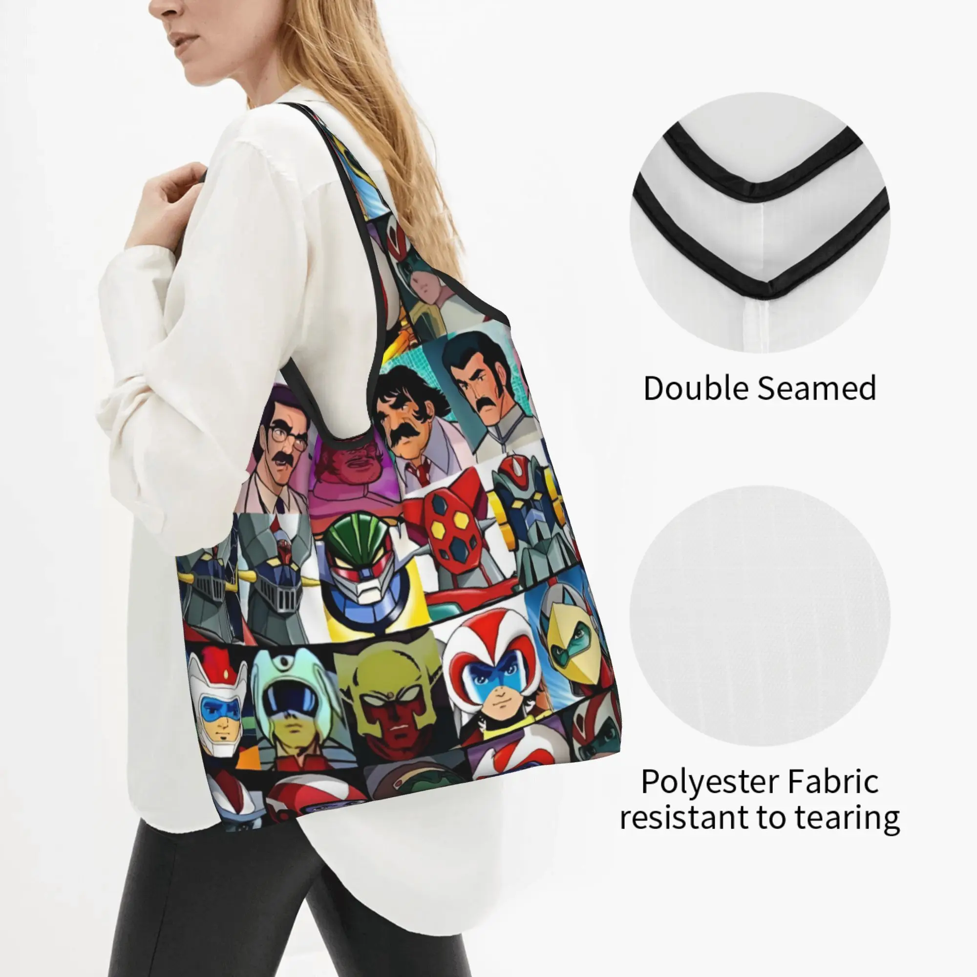 Comic G-Grendizeres Manga Groceries Tote Shopping Bag Women Kawaii Japan Shopper Shoulder Bag Big Capacity Handbags