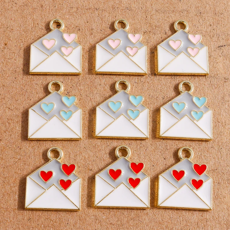 10pcs 16*14mm Enamel Romantic Love Heart Envelope Pendant Charms for Jewelry Making Earrings Necklace DIY Bracelet Accessories