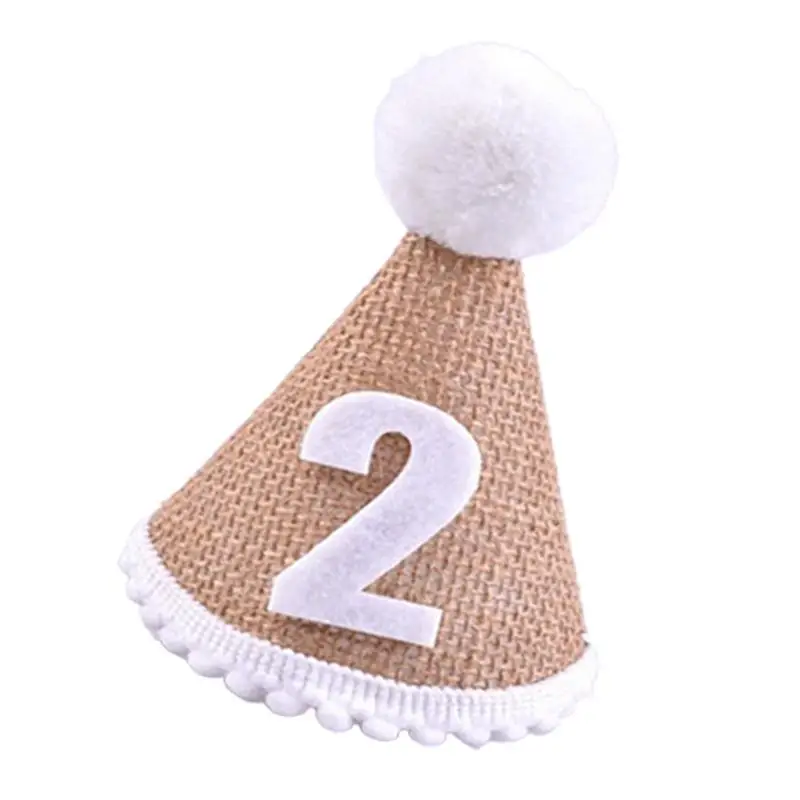 Boy First Birthday Parties Burlap Hat Kids Crown Birthday Photo Props With Furry Ball Fashionable Children Birthday Crown