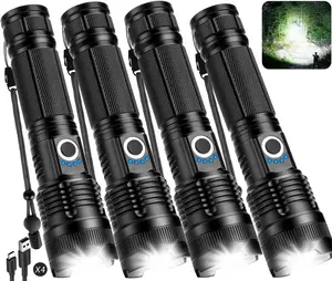 4-Pack Rechargeable LED Flashlights, 90,000LM Super Bright with 5 Modes, Waterproof for Camping & Home
