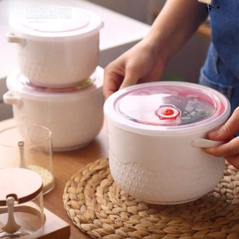 

Large Capacity Ceramic Food Preservation Bowl Set of Three Microwave Safe Storage Container Sealed Fruit Large Lunch Box