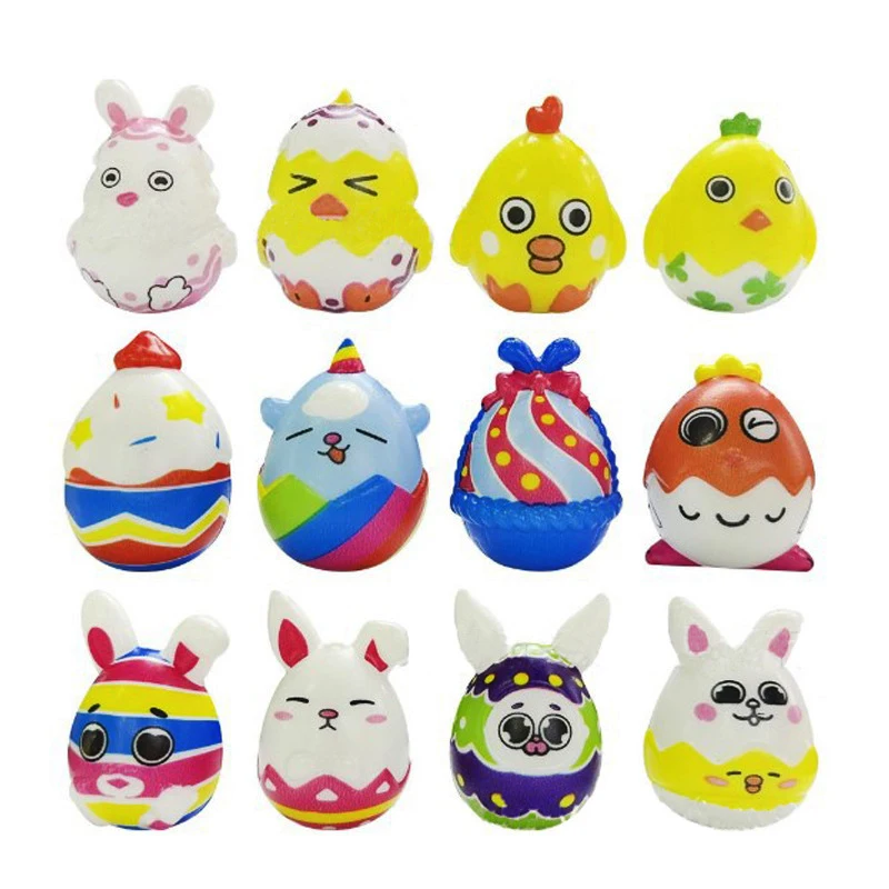 6pcs/bag Cute Easter Bunny Eggs Stress Sensory Toys Easter Party Favor Kids Gifts Rewards Egg Basket Stuffer Goodies Fillers