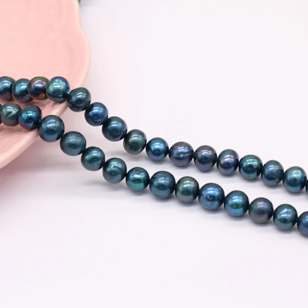 9-10mm Natural Freshwater Pearl Beaded Near Round Fashion Glamour Lady Beads For Jewelry Making Necklace Bracelet Long 36cm