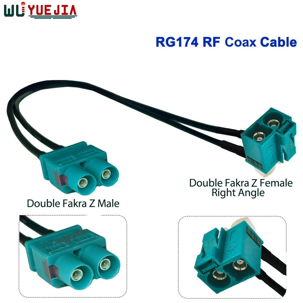 Universal Double Fakra Z Male Plug to Twin Fakra Z Female Right Angle Connector RF Coax Cable Antenna Extension Jumper Pigtail