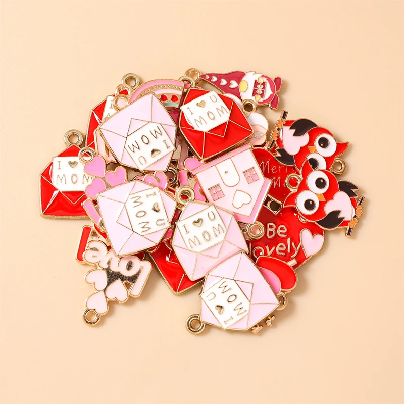 10 Stück Niedliche Emaille-Anhänger mit Herz- und Buchstabenmotiven für die Herstellung von Halsketten, Ohrringen, Armbändern, DIY-Bastelarbeiten und Schmuckzubehör – Detail 3