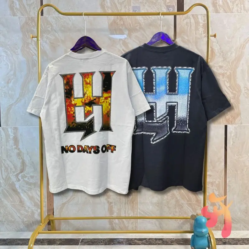Stock American Street Life Hustlers Tshirts Vinatge Masked Tattoo Angel Casual Loose Hot Drill Letter Short Sleeve Men Women