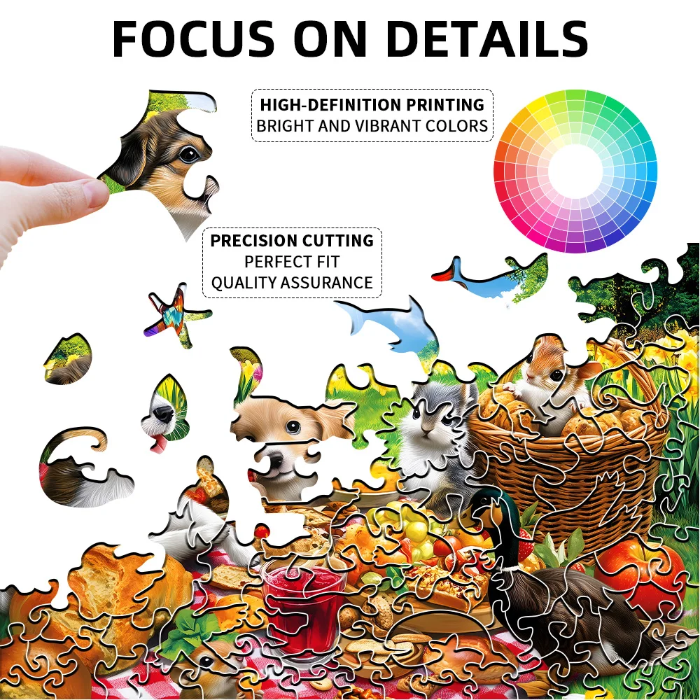 Puppy Garden Wooden Puzzle - Family Friendly Emotional Board Game, Unique Animal Patterns, A3/A5 Sizes, Comes with White Box