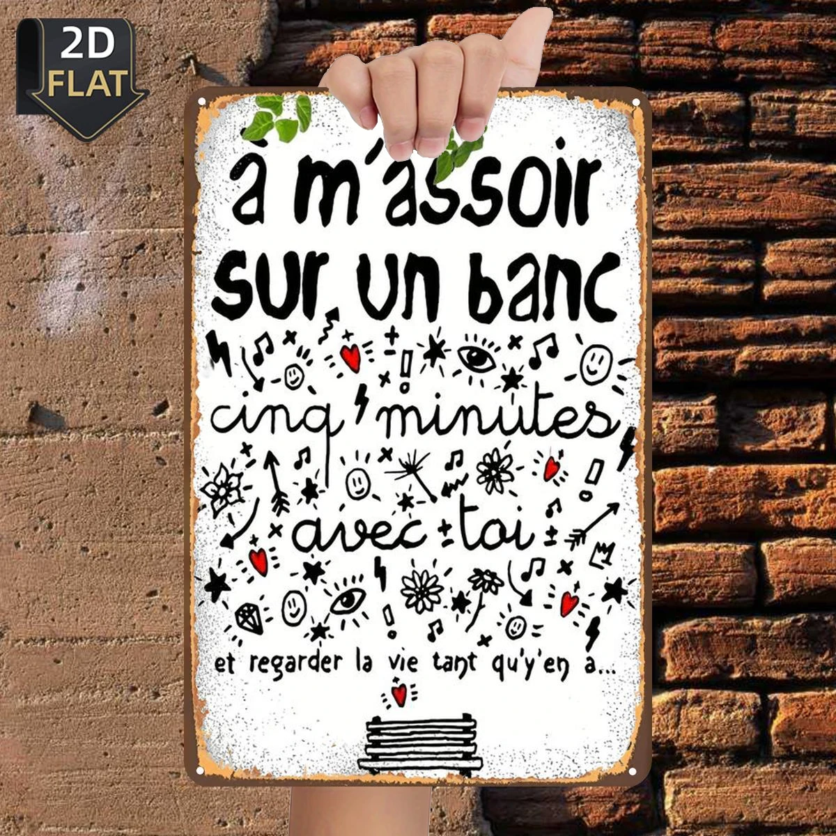 2D Metal Tin Sign – 'Sit with Me on This Bench for Five Minutes, Watch Life Drift By' | 8x12 / 20x30cm Wall Art for Room, Restau