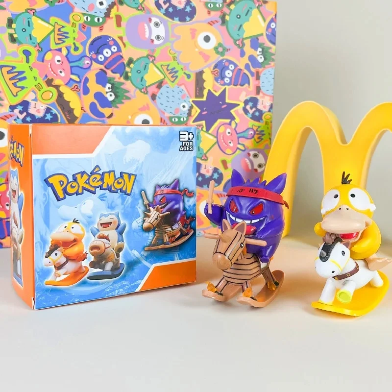 New Pokemon Figurines Rocking Horse Psyduck Kawaii Gengar Figures Car Accessories Cute Room Decoration Gifts Children Toys