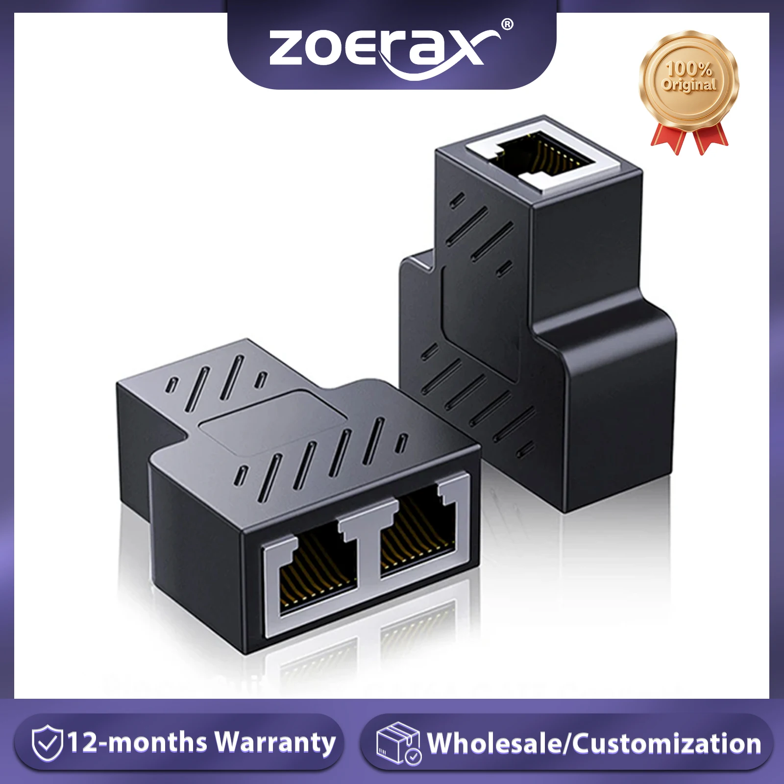 ZoeRax-Internet Network Cable Extender Connector, RJ45 Splitter, 1 a 2 Adaptador Ethernet, Acoplador para PC, TV Box, Roteador, 2Pcs