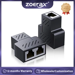 ZoeRax 2PCS RJ45 Splitter 1 to 2 Ethernet Adapter Internet Network Cable Extender RJ45 Connector Coupler for PC TV Box Router