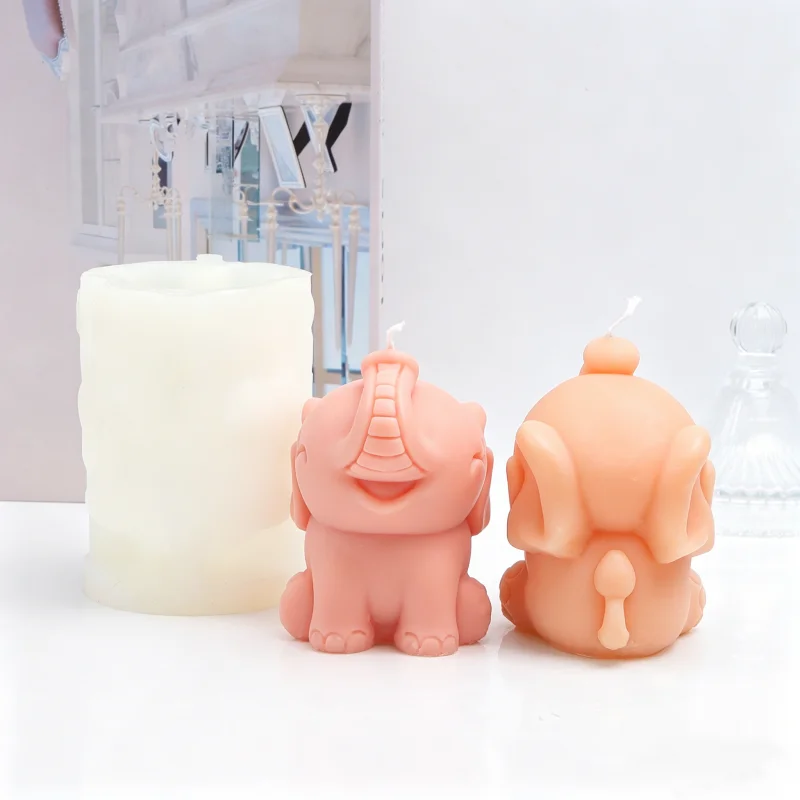 Sitting Lucky Elephant Silicone Candle Molds Cute Smiling Elephant Sculptures Plaster Mold DIY Scented Candles Supplies Home Dec