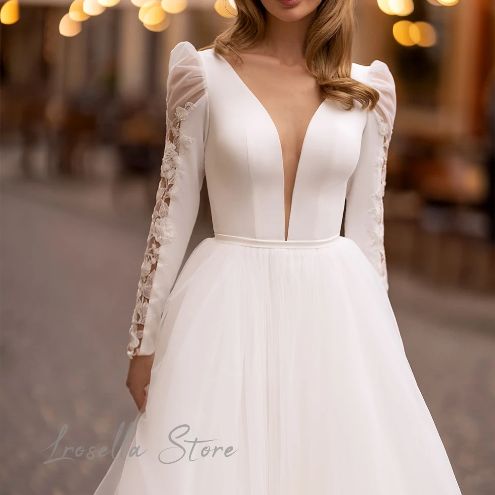 Luxury V-Neck Elegant Backless Bespoke Gown Lace A-Line Women Cheap Princess International Draped civil wedding dresses 2024