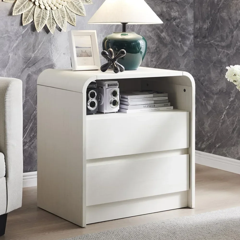 

Nightstand Modern Bedside Table with Charging Station for Bedroom 25" Tall Wood Nightstands