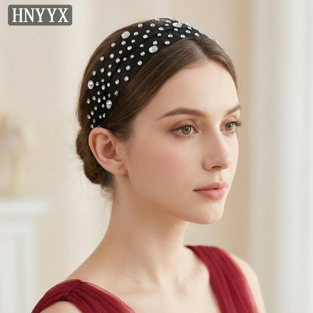 HNYYX Rhinestone opaska na głowę z szerokim rondem barokowa obręcz do włosów Vintage akcesoria do włosów dla kobiet festiwalowe nakrycia głowy Party nakrycie głowy A66 — zdjęcie 3