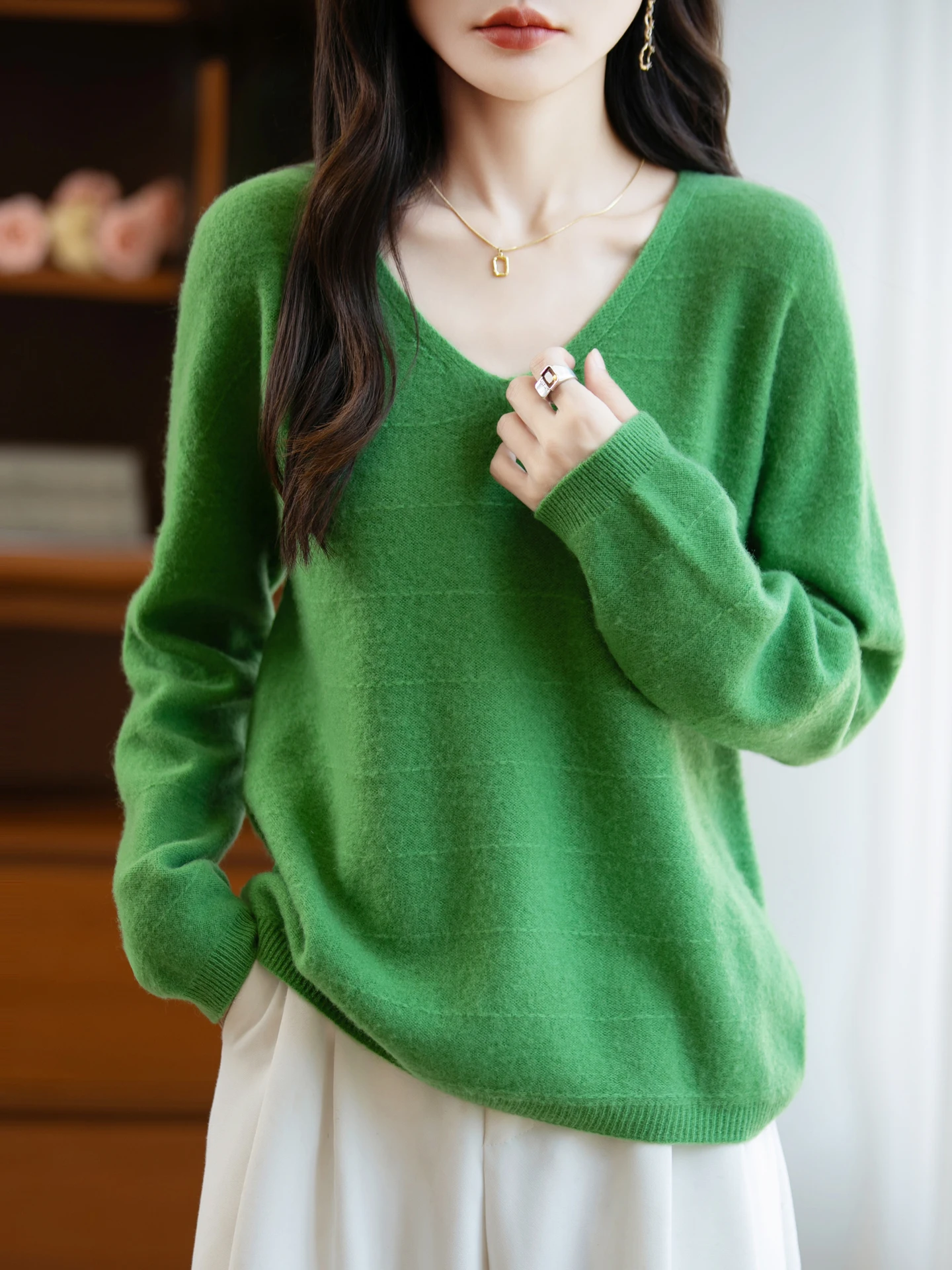 

New 100% Merino Wool Woman Sweater Luxury Female Autumn Winter Knitwear V-Neck Pullover Cashmere Lady Long Sleeve Clothing Tops