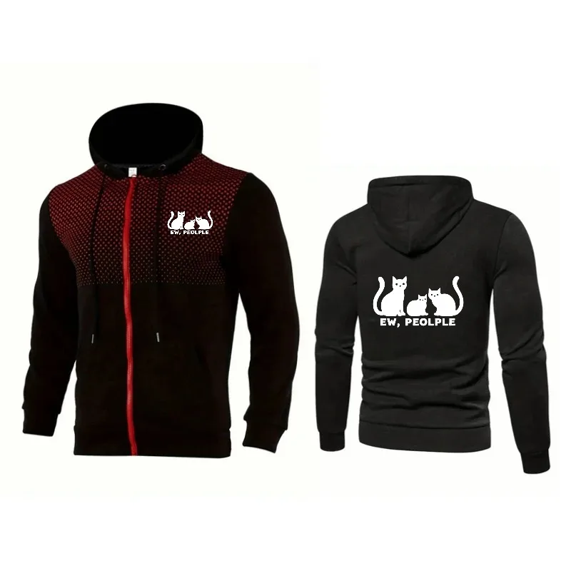 سترة رجالية بغطاء للرأس مطبوعة على شكل قطة زرقاء، تصميم مضحك للأشخاص ملابس رياضية خارجية غير رسمية للرجال #3