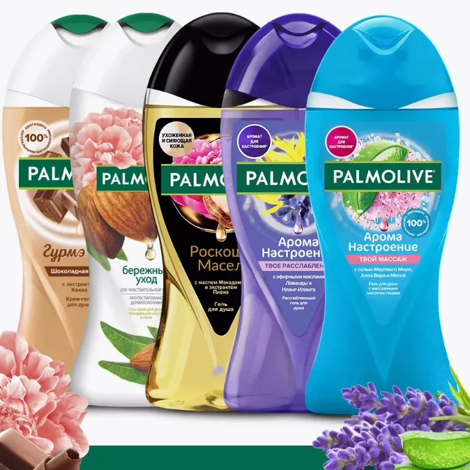 Palmolive Gel de ducha con leche de coco y fresa, gel de baño hidratante ruso para pieles hidratadas
